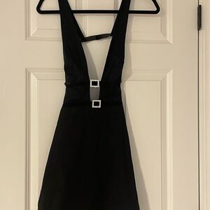 Anthropologie Black Sheath Mini Dress Plunge Neckline